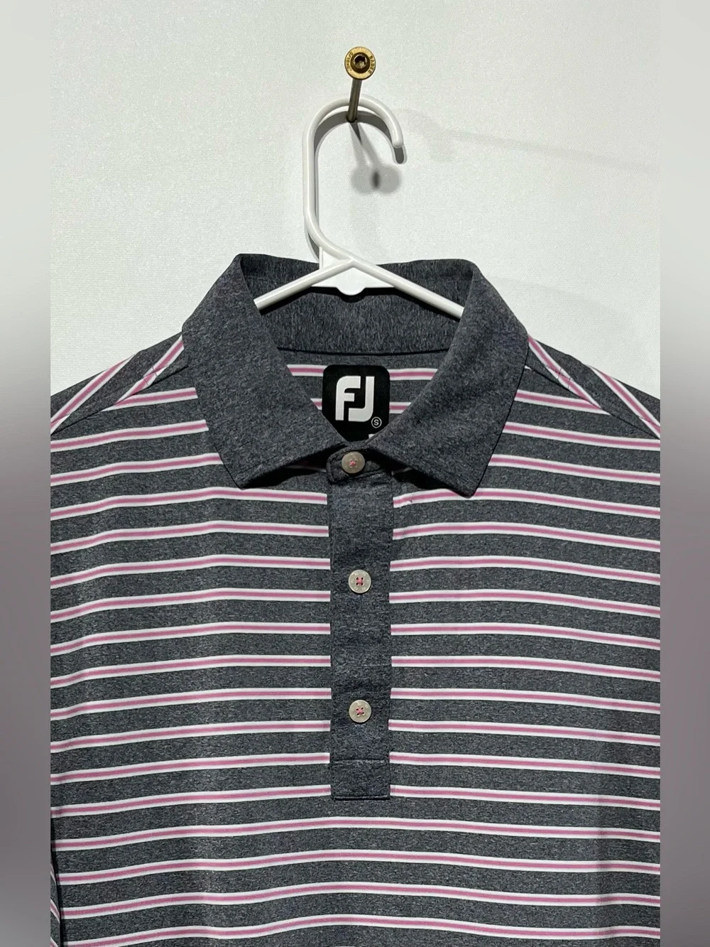 FootJoy‎ Charcoal and Light Pink Striped Performance Polo Size Small
